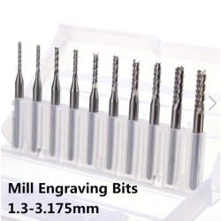 10pcs 1.3mm-3.175mm Carbide End Mill Engraving Bits for CNC PCB