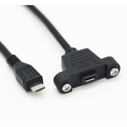Micro USB 2.0 Male to Female Extension Cable 50cm With Screws Panel Mount Hole